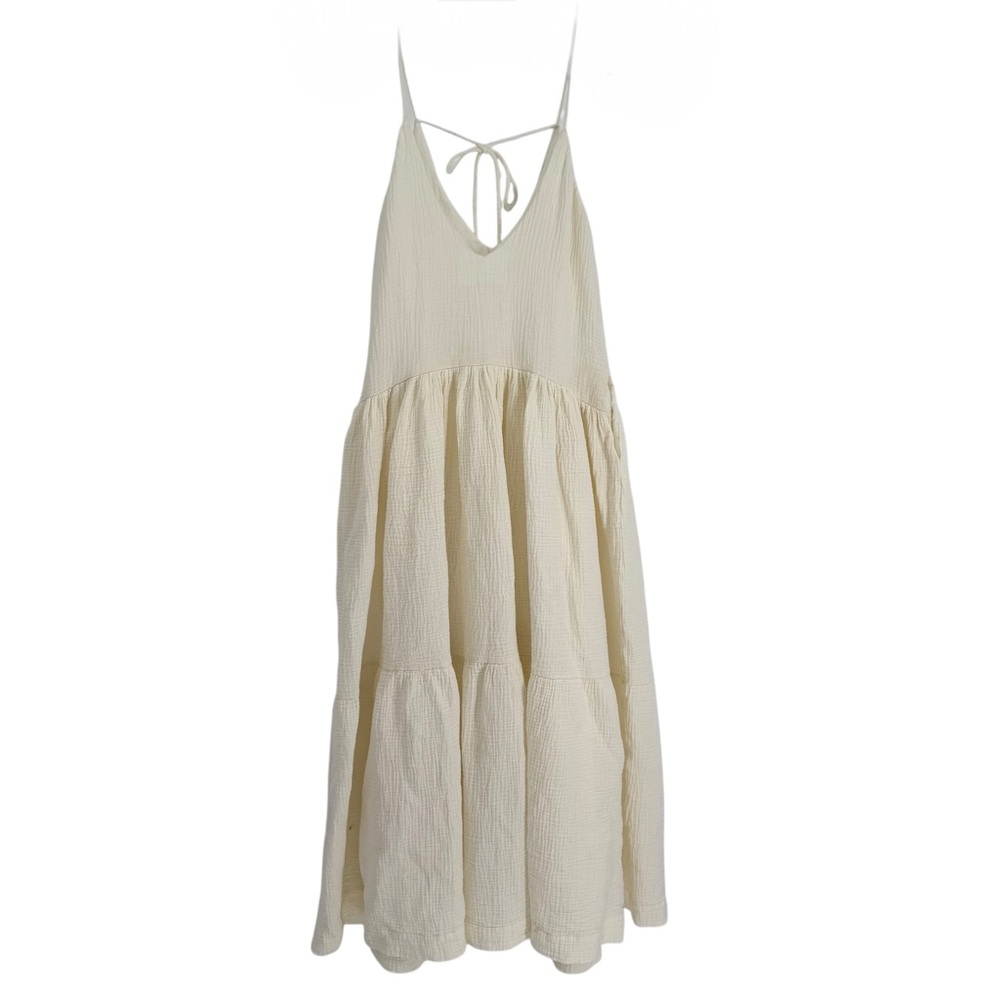 Worth Collective Womens Cream Maxi Dress XS Halter-tie Sleeveless Boho Tiered - Picture 2 of 8